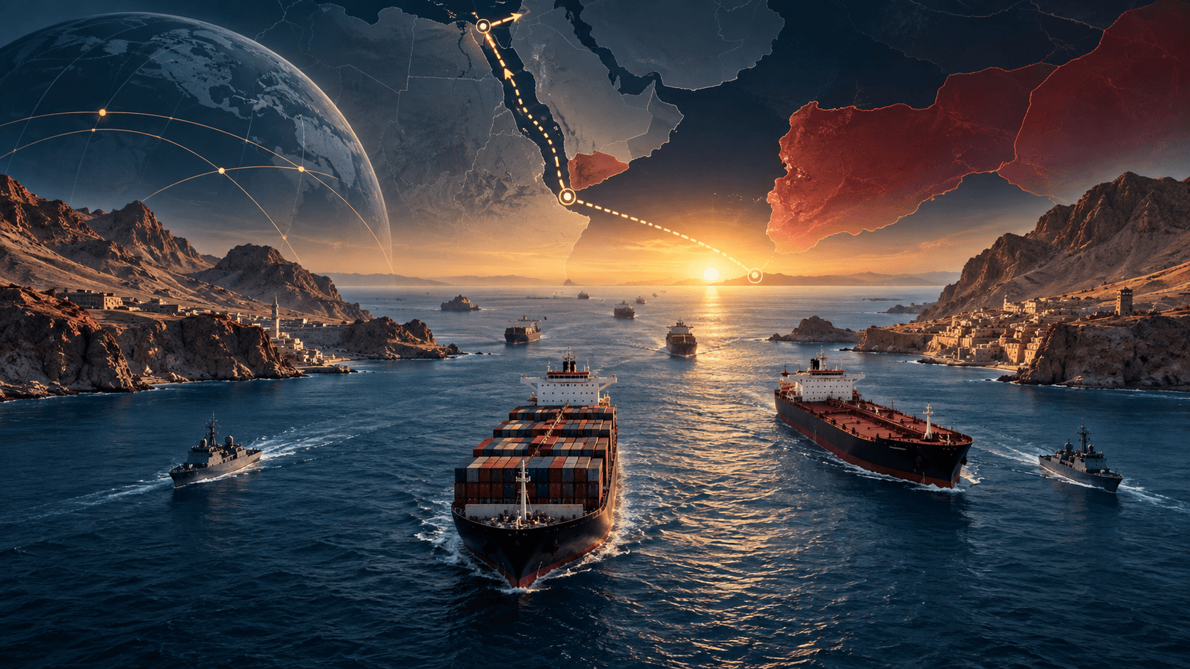 Bab el-Mandeb Closure? The Red Sea Chokepoint at the Center of a New Crisis 1 Cargo ships navigating the Bab el-Mandeb Strait between Yemen and the Horn of Africa