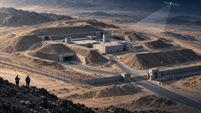 Iran’s Nuclear Sites Are Quiet. The Verification Gap Is Not. 1 Aerial view of a damaged desert nuclear facility behind a closed inspection checkpoint.